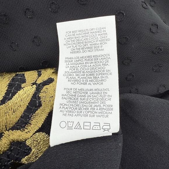 Cabi Shift Dress M Black Gold Embroidered Floral Swiss Dot Chiffon Holiday Party - Picture 9 of 9